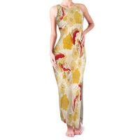 Beige Palaka Hawaii Aloha Family Matching Tank Maxi Dress and Hawaiian Shirt Koi Pond Mix Ilima Flowers LT7 Cream Yellow - Polynesian Pride