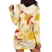 Beige Palaka Hawaii Aloha Hoodie Dress Koi Pond Mix Ilima Flowers - Polynesian Pride