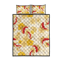 Beige Palaka Hawaii Aloha Quilt Bed Set Koi Pond Mix Ilima Flowers - Polynesian Pride