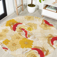 Beige Palaka Hawaii Aloha Round Carpet Koi Pond Mix Ilima Flowers - Polynesian Pride