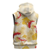 Beige Palaka Hawaii Aloha Sleeveless Zip Hoodie Koi Pond Mix Ilima Flowers - Polynesian Pride