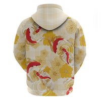 Beige Palaka Hawaii Aloha Zip Hoodie Koi Pond Mix Ilima Flowers - Polynesian Pride