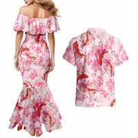 Pink Palaka Hawaii Aloha Couples Matching Mermaid Dress and Hawaiian Shirt Koi Pond Mix Sakura - Polynesian Pride