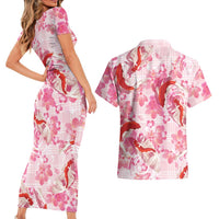 Pink Palaka Hawaii Aloha Couples Matching Short Sleeve Bodycon Dress and Hawaiian Shirt Koi Pond Mix Sakura LT7 - Polynesian Pride