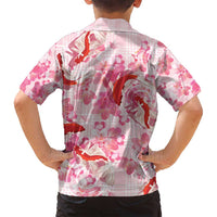 Pink Palaka Hawaii Aloha Family Matching Long Sleeve Bodycon Dress and Hawaiian Shirt Koi Pond Mix Sakura LT7 - Polynesian Pride