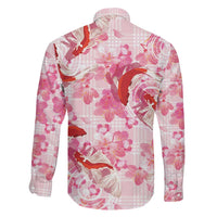 Pink Palaka Hawaii Aloha Family Matching Long Sleeve Bodycon Dress and Hawaiian Shirt Koi Pond Mix Sakura LT7 - Polynesian Pride