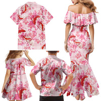 Pink Palaka Hawaii Aloha Family Matching Mermaid Dress and Hawaiian Shirt Koi Pond Mix Sakura LT7 - Polynesian Pride