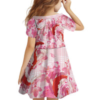 Pink Palaka Hawaii Aloha Family Matching Off The Shoulder Long Sleeve Dress and Hawaiian Shirt Koi Pond Mix Sakura LT7 - Polynesian Pride