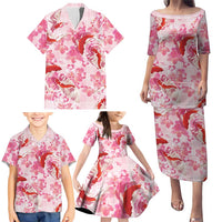 Pink Palaka Hawaii Aloha Family Matching Puletasi and Hawaiian Shirt Koi Pond Mix Sakura LT7 - Polynesian Pride