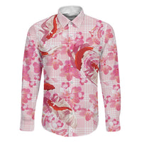Pink Palaka Hawaii Aloha Family Matching Short Sleeve Bodycon Dress and Hawaiian Shirt Koi Pond Mix Sakura LT7 Dad's Shirt - Long Sleeve Pink - Polynesian Pride