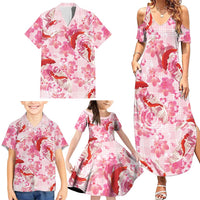 Pink Palaka Hawaii Aloha Family Matching Summer Maxi Dress and Hawaiian Shirt Koi Pond Mix Sakura - Polynesian Pride