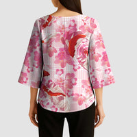 Pink Palaka Hawaii Aloha Kimono Sleeve Blouse Koi Pond Mix Sakura - Polynesian Pride