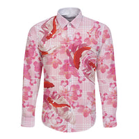 Pink Palaka Hawaii Aloha Long Sleeve Button Shirt Koi Pond Mix Sakura - Polynesian Pride