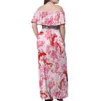 Pink Palaka Hawaii Aloha Off Shoulder Maxi Dress Koi Pond Mix Sakura - Polynesian Pride