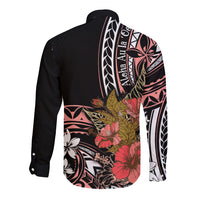Hawaii Valentine Long Sleeve Button Shirt Plumeria Aloha Wau Ia Oe LT7 - Polynesian Pride