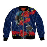 New Zealand Bomber Jacket Tui Couple with Pohutukawa LT7 Unisex Blue - Polynesian Pride