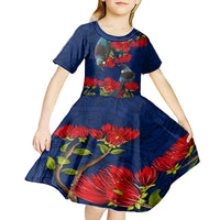 New Zealand Kid Short Sleeve Dress Tui Couple with Pohutukawa LT7 - Polynesian Pride
