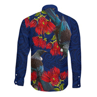 New Zealand Long Sleeve Button Shirt Tui Couple with Pohutukawa LT7 - Polynesian Pride