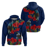 New Zealand Zip Hoodie Tui Couple with Pohutukawa LT7 - Polynesian Pride