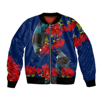 New Zealand Pohutukawa with Tui Birds Bomber Jacket Version 2 LT7 Unisex Blue - Polynesian Pride