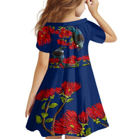 New Zealand Pohutukawa with Tui Birds Family Matching Off Shoulder Short Dress and Hawaiian Shirt Version 2 LT7 - Polynesian Pride