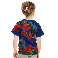 New Zealand Pohutukawa with Tui Birds Kid T Shirt Version 2 LT7 - Polynesian Pride