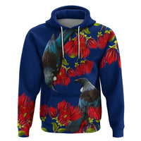 New Zealand Pohutukawa with Tui Birds Zip Hoodie Version 2 LT7 Pullover Hoodie Blue - Polynesian Pride