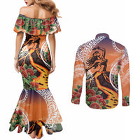 Hawaii Women's Day Tribal Couples Matching Mermaid Dress and Long Sleeve Button Shirt Pele Honua Mea LT7 - Polynesian Pride