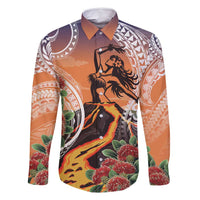 Hawaii Women's Day Tribal Family Matching Long Sleeve Bodycon Dress and Hawaiian Shirt Pele Honua Mea LT7 Dad's Shirt - Long Sleeve Art - Polynesian Pride