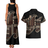 Samoa Siapo Mamanu Couples Matching Tank Maxi Dress and Hawaiian Shirt Waves Motifs