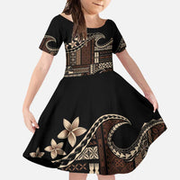 Samoa Siapo Mamanu Family Matching Mermaid Dress and Hawaiian Shirt Waves Motifs LT7 Daughter's Dress Black - Polynesian Pride