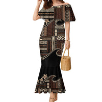 Samoa Siapo Mamanu Family Matching Mermaid Dress and Hawaiian Shirt Waves Motifs LT7 Mom's Dress Black - Polynesian Pride