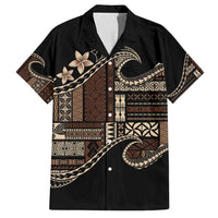 Samoa Siapo Mamanu Family Matching Off Shoulder Short Dress and Hawaiian Shirt Waves Motifs LT7 Dad's Shirt - Short Sleeve Black - Polynesian Pride