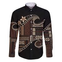 Samoa Siapo Mamanu Family Matching Puletasi and Hawaiian Shirt Waves Motifs LT7 Dad's Shirt - Long Sleeve Black - Polynesian Pride