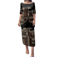 Samoa Siapo Mamanu Family Matching Puletasi and Hawaiian Shirt Waves Motifs LT7 Mom's Dress Black - Polynesian Pride