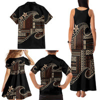 Samoa Siapo Mamanu Family Matching Tank Maxi Dress and Hawaiian Shirt Waves Motifs LT7 - Polynesian Pride