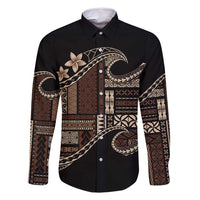 Samoa Siapo Mamanu Family Matching Tank Maxi Dress and Hawaiian Shirt Waves Motifs LT7 Dad's Shirt - Long Sleeve Black - Polynesian Pride
