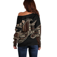 Samoa Siapo Mamanu Off Shoulder Sweater Waves Motifs LT7 - Polynesian Pride