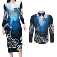World Ocean Day Pasifika Couples Matching Long Sleeve Bodycon Dress and Long Sleeve Button Shirt Awaken New Depths LT7 Blue - Polynesian Pride