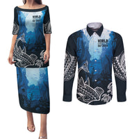 World Ocean Day Pasifika Couples Matching Puletasi and Long Sleeve Button Shirt Awaken New Depths LT7 Blue - Polynesian Pride