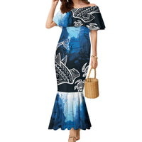 World Ocean Day Pasifika Family Matching Mermaid Dress and Hawaiian Shirt Awaken New Depths LT7 Mom's Dress Blue - Polynesian Pride