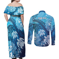 Hawaii World Ocean Day Couples Matching Off Shoulder Maxi Dress and Long Sleeve Button Shirt Kakau Turtles