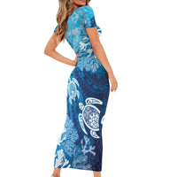 Hawaii World Ocean Day Short Sleeve Bodycon Dress Kakau Turtles