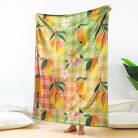 Aloha Hawaii Palaka Print Mango Plumeria Blanket Tropical Vibes