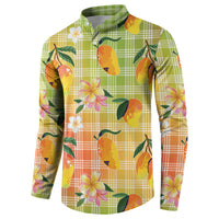 Aloha Hawaii Palaka Print Mango Plumeria Button Sweatshirt Tropical Vibes