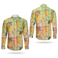 Aloha Hawaii Palaka Print Mango Plumeria Couples Matching Off Shoulder Short Dress and Long Sleeve Button Shirt Tropical Vibes