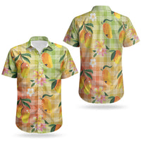 Aloha Hawaii Palaka Print Mango Plumeria Couples Matching Summer Maxi Dress and Hawaiian Shirt Tropical Vibes