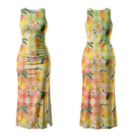 Aloha Hawaii Palaka Print Mango Plumeria Couples Matching Tank Maxi Dress and Hawaiian Shirt Tropical Vibes