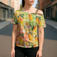 Aloha Hawaii Palaka Print Mango Plumeria Cross Shoulder Shirt Tropical Vibes