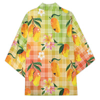 Aloha Hawaii Palaka Print Mango Plumeria Kimono Tropical Vibes